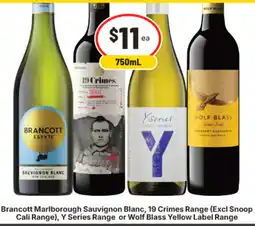 IGA Brancott Marlborough Sauvignon Blanc, 19 Crimes Range, Y Series Range or Wolf Blass Yellow Label Range offer