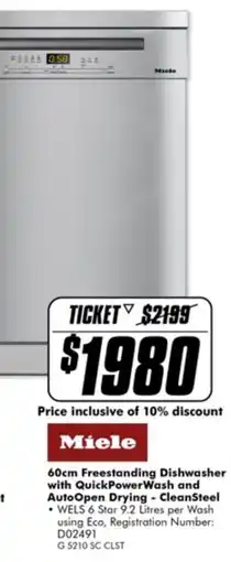 The Good Guys Miele 60cm Freestanding Dishwasher with QuickPowerWash and AutoOpen Drying - CleanSteel offer