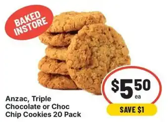 Anzac, Triple Chocolate or Choc Chip Cookies