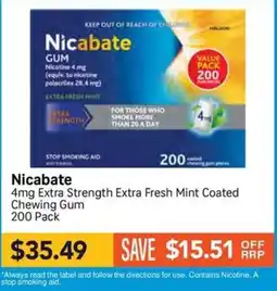 Chempro Nicabate 4mg Extra Strength Extra Fresh Mint Coated Chewing Gum offer