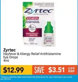 Chempro Zyrtec Hayfever & Allergy Relief Antihistamine Eye Drops offer