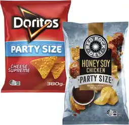 Coles Red Rock Deli, Smith's Crinkle Cut Chips or Doritos Corn Chips 290g-380g offer
