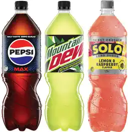 Coles Pepsi, Solo or Mountain Dew Soft Drink 1.25 Litre offer