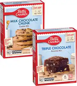 Coles Betty Crocker Choc Chunk Cookie Mix 485g or Triple Choc Fudge Brownie Mix 500g offer