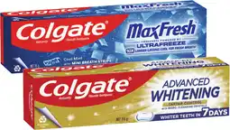 Coles Colgate Advanced Whitening & Tartar or Max Fresh Toothpaste 115g offer