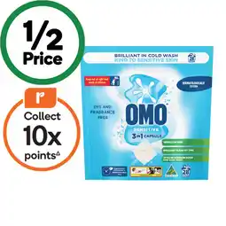 Woolworths OMO Active or Sensitive Laundry Capsules Pk 28 offer