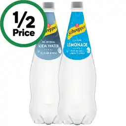 Woolworths Schweppes Lemonade, Soda Water or Mixer Varieties 1.1 Litre offer