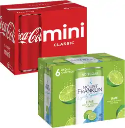 Coles Coca-Cola Soft Drink or Mt Franklin Lightly Sparkling Water 6x250mL offer