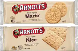 Coles Arnott's Marie or Nice Biscuits 250g offer