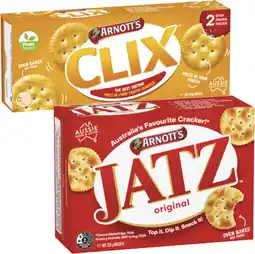Coles Arnott's Jatz or Clix Crackers 225g-250g offer