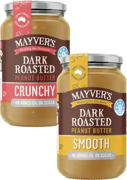 Coles Mayver's Dark Roasted Smooth or Crunchy Peanut Butter 375g offer