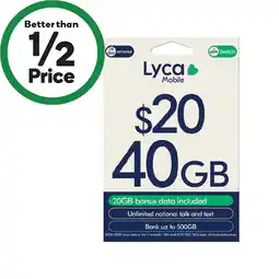 Woolworths Lyca $20 Starter Pack† offer