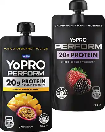 Coles YoPro Perform High Protein Yoghurt Pouch No Added Sugar offer