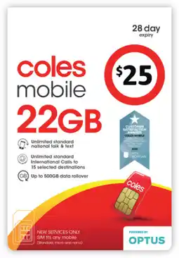 Coles Coles Mobile $25 Prepaid SIM offer