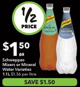 Ritchies Schweppes Mixers or Mineral Water Varieties offer