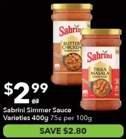 Ritchies Sabrini Simmer Sauce Varieties offer