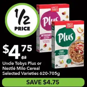 Uncle Tobys Plus or Nestlé Milo Cereal