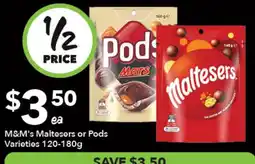 Ritchies M&M's Maltesers or Pods Varieties offer
