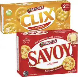 Coles Arnott's Savoy or Clix Crackers 225g-250g offer