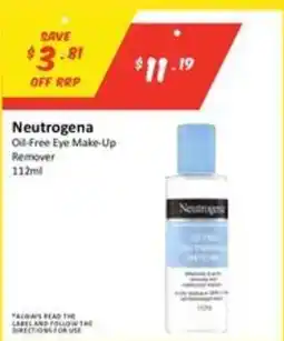 Chemist Outlet Neutrogena Oil-Free Eye Make-Up Remover offer