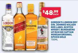 SipnSave Gordon's London Dry Gin, Johnnie Walker Red Label Scotch Whisky, Bundaberg Up Rum or Captain Morgan Original Spiced Gold offer