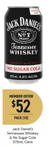 Dan Murphy's Jack Daniel's Tennessee Whiskey & No Sugar Cola offer