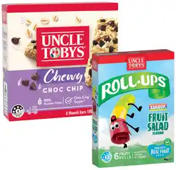 IGA Uncle Tobys Muesli Bars or Roll-Ups 5-6 Pack Selected Varieties offer
