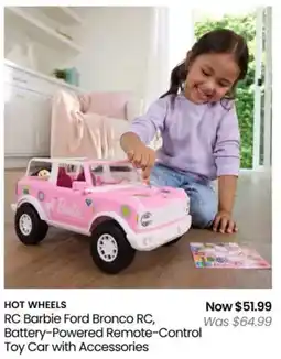 Myer HOT WHEELS RC Barbie Ford Bronco RC, Battery-Powered Remote-Control Toy Car with Accessories offer
