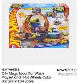 Myer HOT WHEELS City Mega Loop Car Wash Playset and 1 Hot Wheels Color Shifters in 1:64 Scale offer