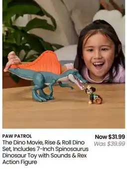Myer PAW PATROL The Dino Movie, Rise & Roll Dino Set, Includes 7-Inch Spinosaurus Dinosaur Toy with Sounds & Rex Action Figure offer