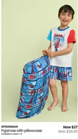 Myer SPIDERMAN Pyjamas with pillowcase offer