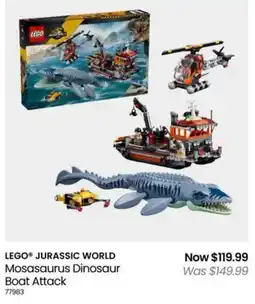 Myer LEGO JURASSIC WORLD Mosasaurus Dinosaur Boat Attack offer