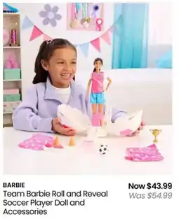 Myer BARBIE Team Barbie Roll and Reveal Soccer Player Doll and Accessories offer