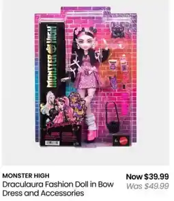 Myer MONSTER HIGH Draculaura Fashion Doll in Bow Dress and Accessories offer