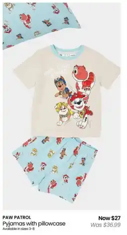 Myer PAW PATROL Pyjamas with pillowcase offer