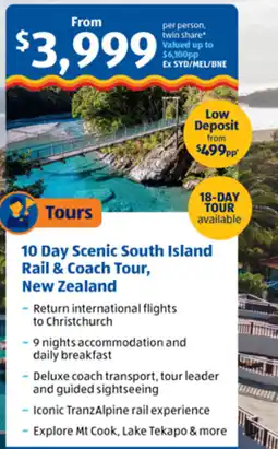 ALDI Tours 10 Day Scenic South Island Rail & Coach Tour, New Zealand offer