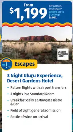 ALDI 3 Night Uluru Experience, Desert Gardens Hotel offer