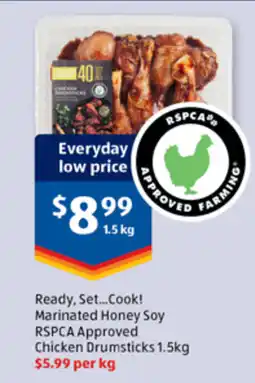 ALDI Ready, Set...Cook! Marinated Honey Soy RSPCA Approved Chicken Drumsticks offer