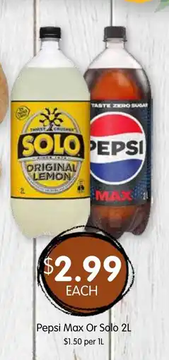 Spudshed Pepsi Max Or Solo 2L offer
