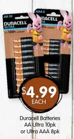 Spudshed Duracell Batteries AA Ultra 10pk or Ultra AAA 8pk offer