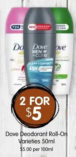 Spudshed Dove Deodorant Roll-On Varieties offer