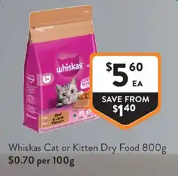 Foodworks Whiskas Cat or Kitten Dry Food offer