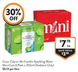 Foodworks Coca-Cola or Mt Franklin Sparkling Water Mini Cans offer