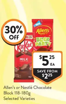 Foodworks Allen's or Nestlé Chocolate Block offer