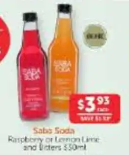 WHOLELIFE Saba Soda Raspberry or Lemon Lime and Bitters offer