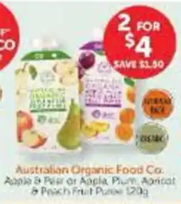 WHOLELIFE Australian Organic Food Co. Apple & Pear or Apple, Plum, Apricot & Peach Fruit Purée offer