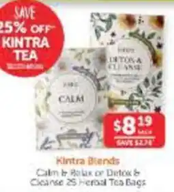 WHOLELIFE Kintra Blends Calm & Relax or Detox & Cleanse 25 Herbal Tea Bags offer