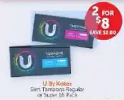 WHOLELIFE U By Kotex Slim Tampons Regular or Super 16 Pack offer