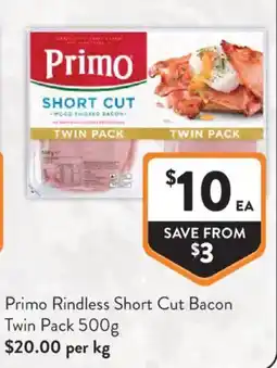 Foodworks Primo Rindless Short Cut Bacon offer