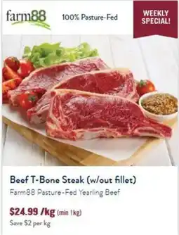 Tasman Butchers Beef T-Bone Steak (w/out fillet) Farm88 Pasture-Fed Yearling Beef offer